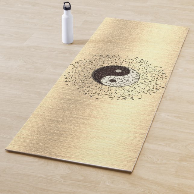 Shimmery Gold Yin Yang Leafy Wreath Yoga Mat (In Situ)