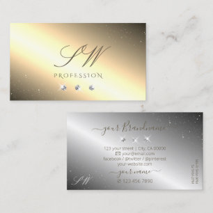 Shimmery Golden Silver Sparkling Diamonds Monogram Business Card