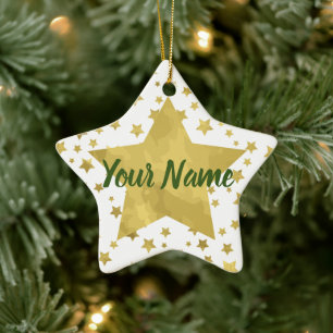 Shimmery Goldstars Golden Star Pattern Ceramic Ornament