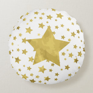 Shimmery Goldstars Golden Star Pattern Round Cushion
