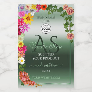 Shimmery Green Floral Product Labels Monogram Logo