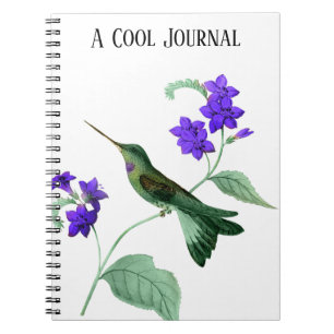 Shimmery Green Hummingbird on Purple Flower Stem Notebook