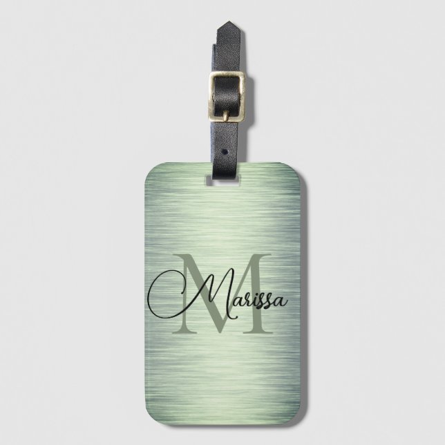 Shimmery Green Monogram Luggage Tag (Front Vertical)