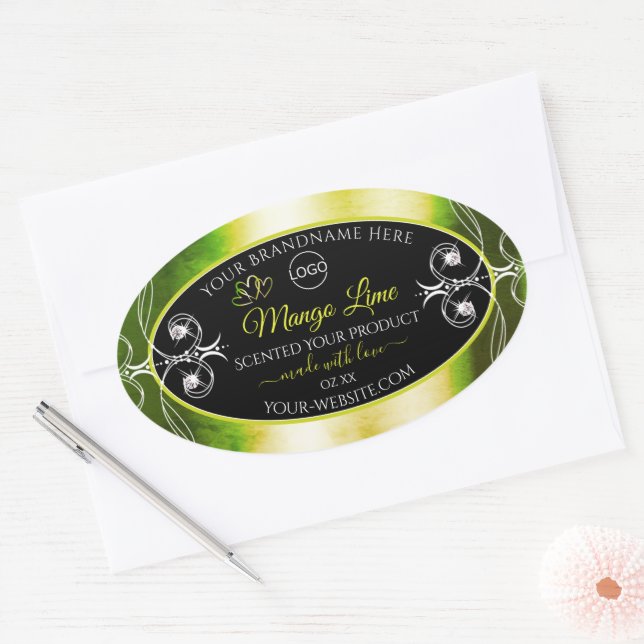 Shimmery Green Product Labels Logo Jewels Black (Envelope)