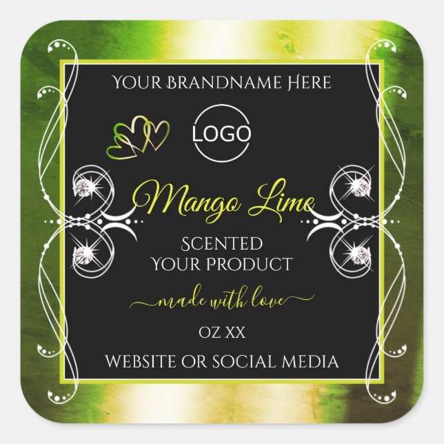 Shimmery Green Product Labels Logo Jewels Black (Front)