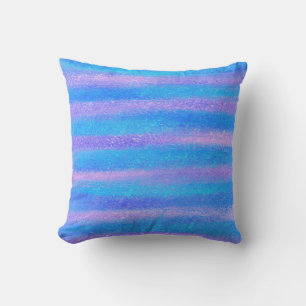 Shimmery Iridescent Stripes Turquoise Pink Cushion