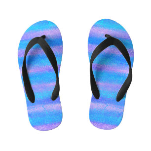 Shimmery Iridescent Stripes Turquoise Pink Kid's Thongs
