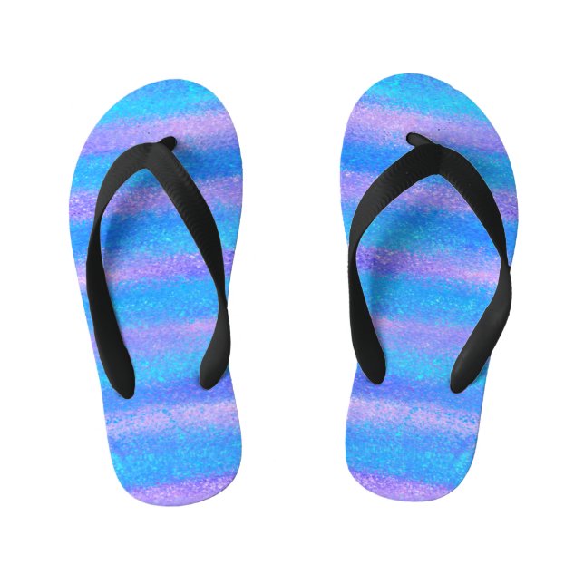 Shimmery Iridescent Stripes Turquoise Pink Kid's Thongs (Footbed)