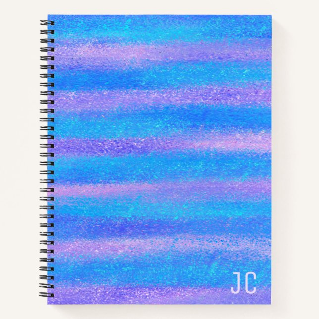 Shimmery Iridescent Stripes Turquoise Pink Notebook (Front)