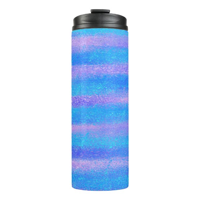 Shimmery Iridescent Stripes Turquoise Pink Thermal Tumbler (Front)