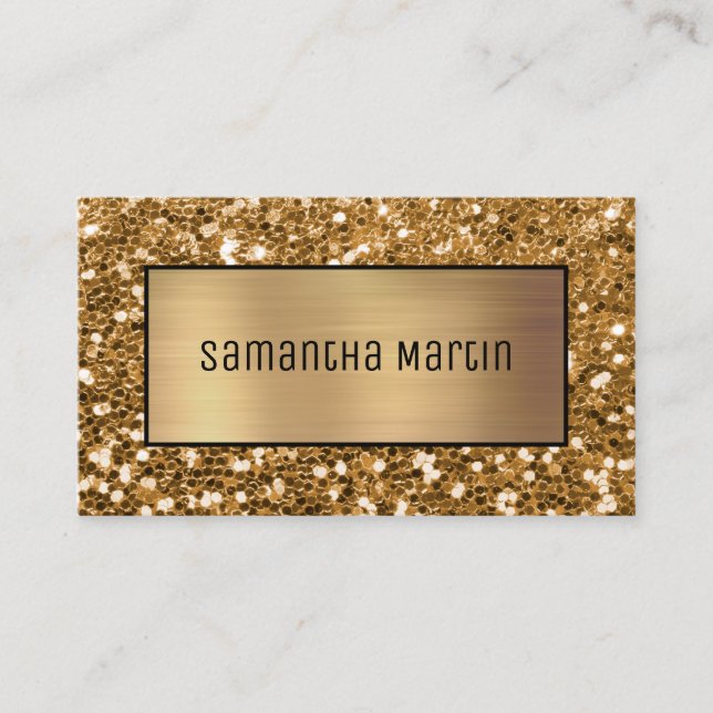 Shimmery Ombre and Sparkly Gold Sequin Glitter Business Card (Front)