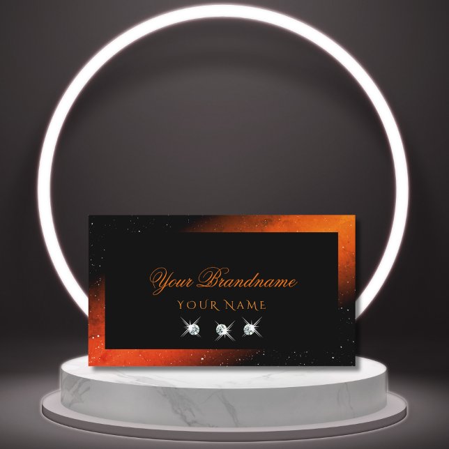 Shimmery Orange Black Sparkling Diamonds Stylish Business Card (Creator Uploaded)
