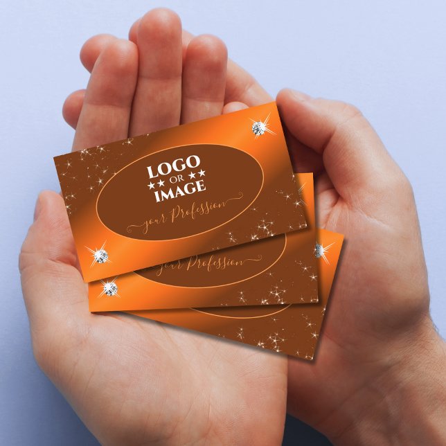 Shimmery Orange Cute Glitter Stars Jewels Add Logo Business Card (Creator Uploaded)