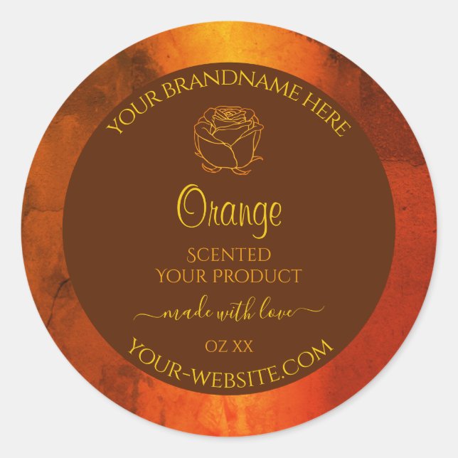 Shimmery Orange Marble Product Labels Rose Flower (Front)