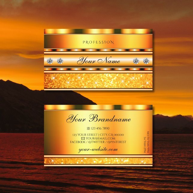 Shimmery Orange Sparkling Glitter Stars Diamonds Business Card (Creator Uploaded)