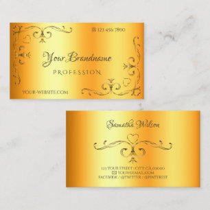 Shimmery Ornate Corner Borders Luminous Orange Business Card
