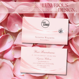 Shimmery Pastel Pink with Logo and Sparkle Diamond Business Card