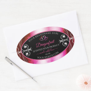 Shimmery Pink Black Product Labels Diamonds Hearts