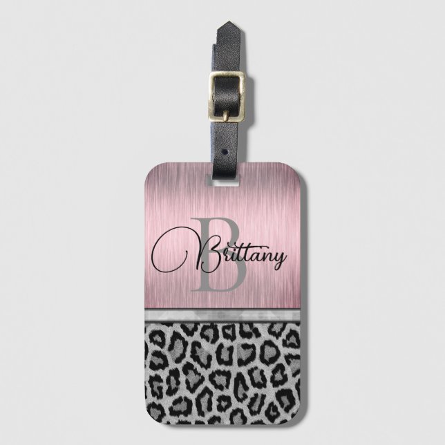 Shimmery Pink Blush Personalised Leopard Luggage Tag (Front Vertical)