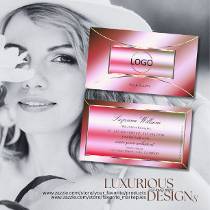 Shimmery Pink Green Gradient with Logo Glamourous Business Card