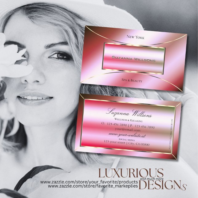 Shimmery Pink Green Ombre Golden Decoration Luxury Business Card (Creator Uploaded)