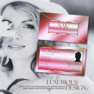 Shimmery Pink Green Ombre with Monogram and Photo Business Card