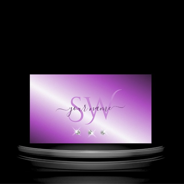 Shimmery Purple Silver Sparkling Diamonds Initials Business Card (Creator Uploaded)