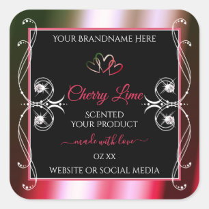 Shimmery Red and Green Product Labels Jewels Black