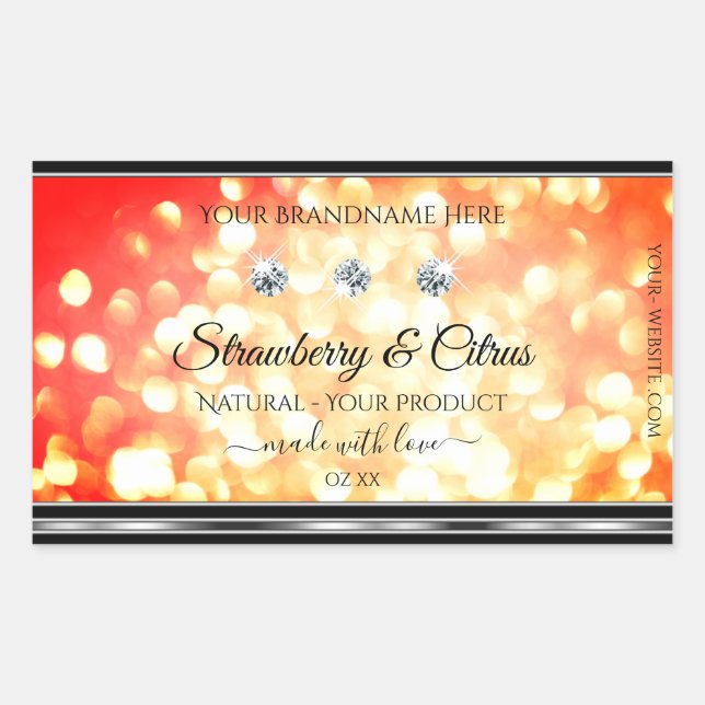 Shimmery Red Gold Glitter Product Labels Diamonds (Front)