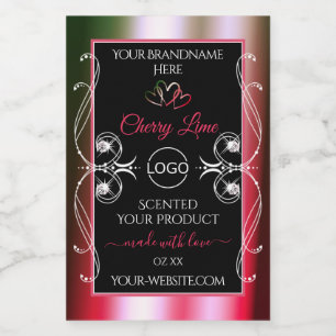 Shimmery Red Green Product Label Logo Jewels Black