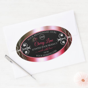 Shimmery Red Green Product Label Logo Jewels Black