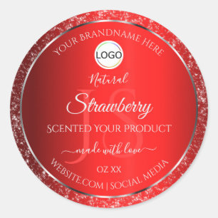 Shimmery Red Logo Initials Glitter Product Labels