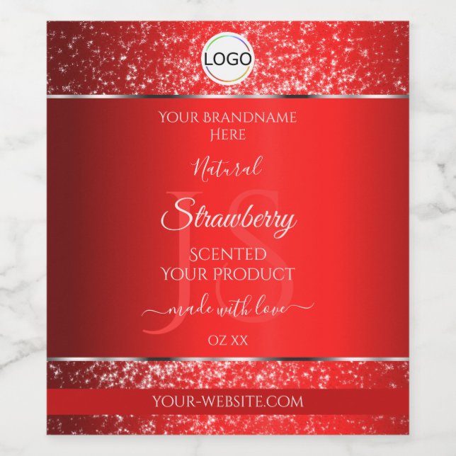 Shimmery Red Logo Initials Glitter Product Labels (Single Label)