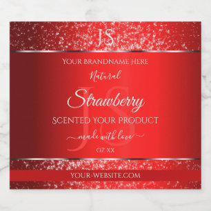 Shimmery Red with Glitter Initials Product Labels