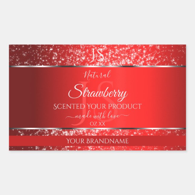 Shimmery Red with Glitter Initials Product Labels (Front)