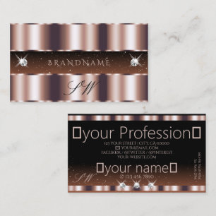 Shimmery Rose Gold Brown Sparkle Jewels Monogram Business Card