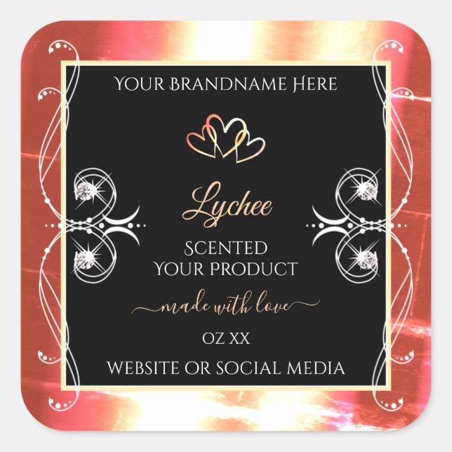 Shimmery Rose Gold Product Labels Diamonds Black (Front)