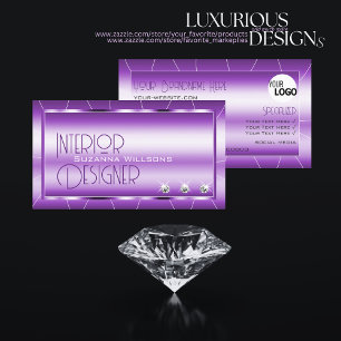 Shimmery Royal Purple with Diamonds and Logo Glam Business Card
