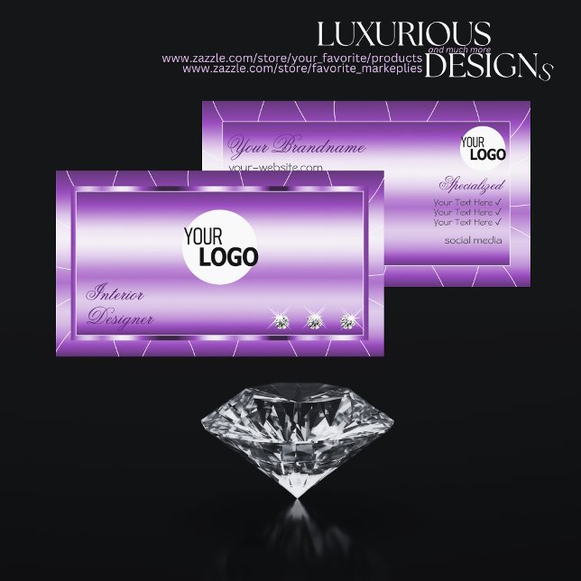 Shimmery Royal Purple with Diamonds and Logo Luxe Business Card (Creator Uploaded)