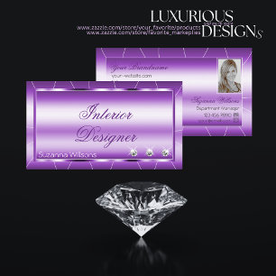Shimmery Royal Purple with Diamonds and Photo Luxe Business Card