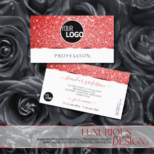 Shimmery Ruby Red Glitter Sparkle Stars add Logo Business Card