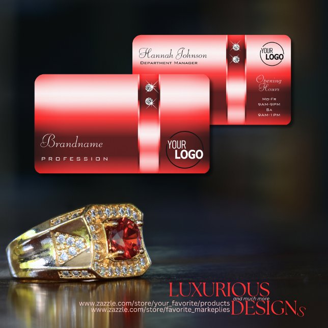 Shimmery Ruby Red Gradient Diamonds and Logo Business Card (Creator Uploaded)