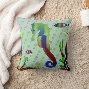 Shimmery Seahorse & Underwater World Cushion