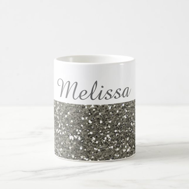 Shimmery Silver Glitter My Name Coffee Mug (Center)