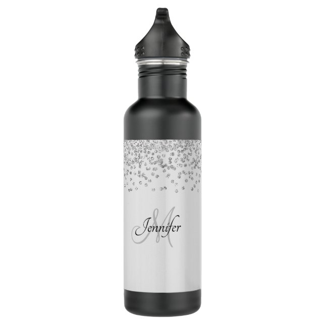 Shimmery Silver Satin & Glitter Sparkles  710 Ml Water Bottle (Right)