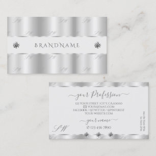Shimmery Silver Sparkle Jewels Monogram Luxurious Business Card