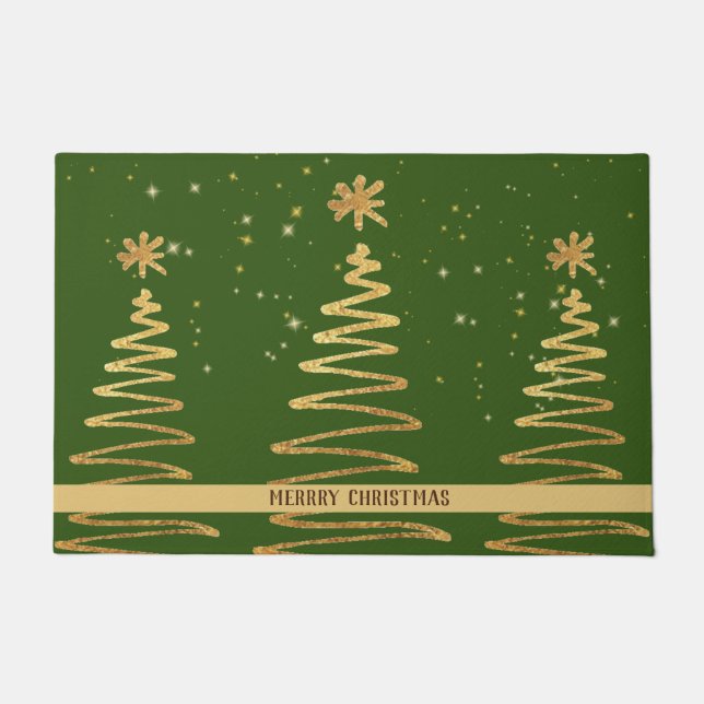 Shimmery sparkle elegant  Christmas feeling green  Doormat (Front)