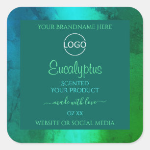 Shimmery Teal and Green Pattern Product Label Logo
