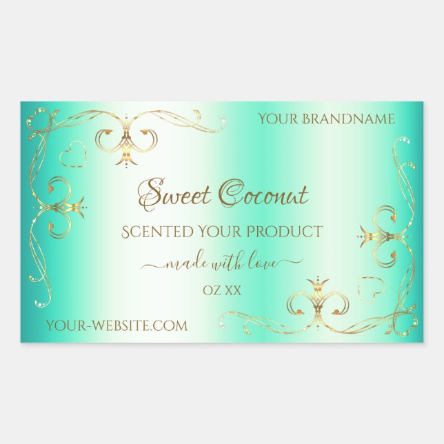 Shimmery Teal Gold Ornate Ornaments Product Labels (Front)