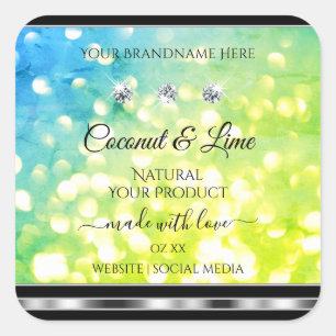 Shimmery Teal Green Glitter Product Label Diamonds